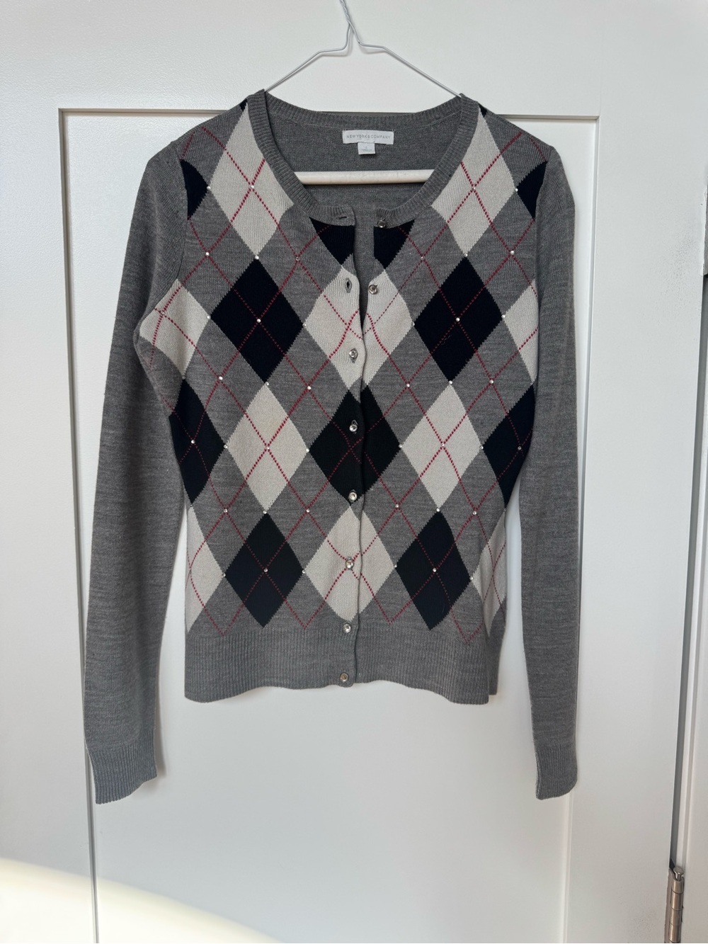 Gray Argyle Button-Front Women's Cardigan Sweater